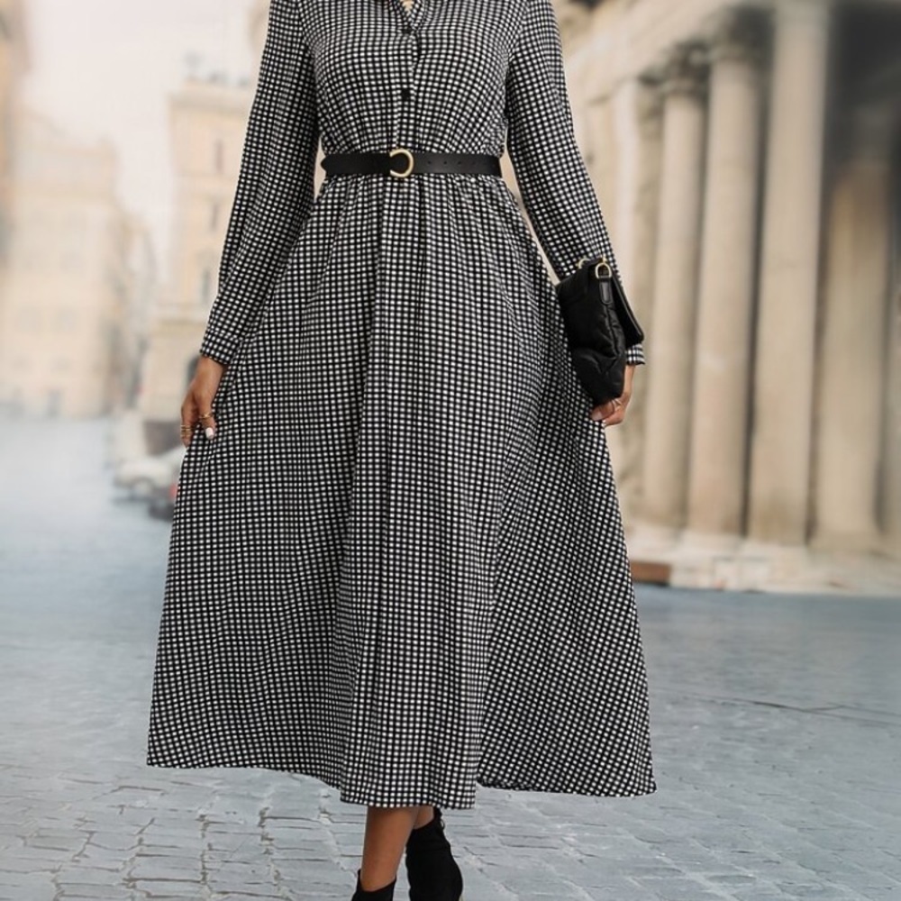 Shein Gingham Print Shirt Dress Without Belt size 4 modesty‎ classic elegant - Picture 5 of 14